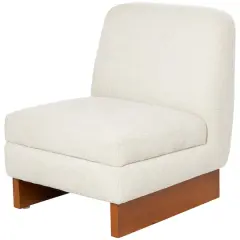 White Boucle Accent Chair with Brown Wooden Legs