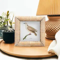 Hello Honey&reg; Natural Hand-Carved Bone & MDF 4" x 4" Tabletop Frame with Ribbed Pattern