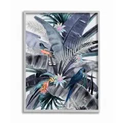 Stupell Industries Tropical Jungle Birds with Gray Frame Wall Accent