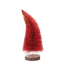 Hello Honey&reg; 16" Red Ombre Curved Sisal Bottle Brush Tree with Wood Slice Base