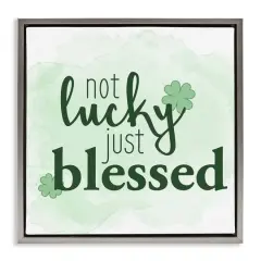 Stupell Industries Just Blessed Green Shamrocks Floater Framed Art Gray