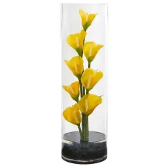 20" Calla Lily Arrangement in Cylinder Glass Vase Yellow
