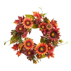 24" Sunflower, Pumpkin, Pinecone & Berries Fall Artificial Wreath