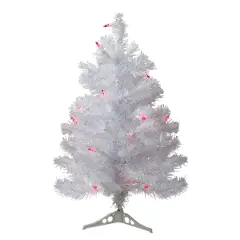 2ft. Pre-Lit White Pine Slim Artificial Christmas Tree, Pink Lights
