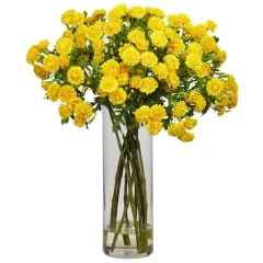 17" Golden Yellow Flower Arrangement in Glass Cylinder Vase