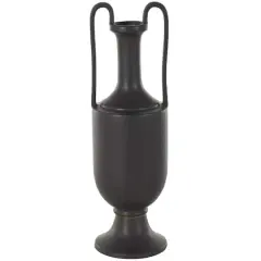 20.25" Black Ceramic Fluted Urn Shaped Vase with Arch Handles