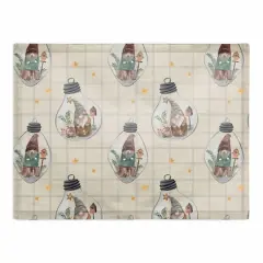 Cream & Gray Check Gnome Globe Pattern Cotton Twill Placemat