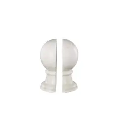 7" White Marble Globe Sleek Orb Decorative Bookends, 2ct.