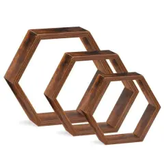 NEX&trade; Burnt Brown Wood Floating Shelf Set