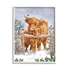 Stupell Industries Winter Cattle Cuddling Snow Scene Framed Giclee Art White