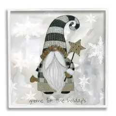 Stupell Industries Gnome For Holidays Snowflakes Framed Giclee Art White
