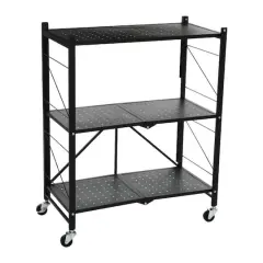 Household Essentials 34" Black Metal 3-Tier Foldable Utility Rack