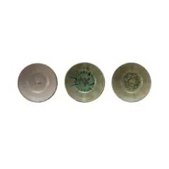 Hello Honey&reg; 5" Green, Tan & Blue Geometric Harmony Stoneware Bowls Set