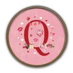 Valentine Things Monogram Round Brown Framed Print Q