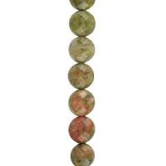 Green & Orange Unakite Faceted Coin Beads, 8mm by Bead Landing&trade;