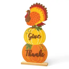 Glitzhome&reg; 36" Thanksgiving Wooden Stacked Pumpkin & Turkey Porch D&eacute;cor