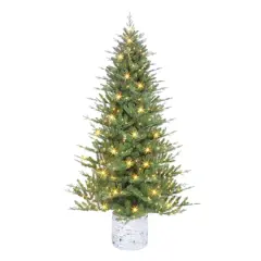 7.5ft. Pre-Lit Potted Artificial Christmas Tree, Clear Incandescent Lights