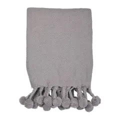 Hello Honey&reg; Woven Cotton Pom Pom Throw Gray