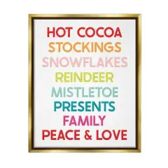 Stupell Industries Peace & Love Rainbow Christmas List Framed Floater Canvas Wall Art Gold