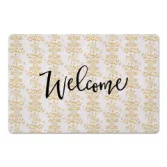 Welcome Floral Crest Floor Mat Yellow