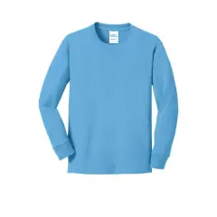 Port & Company&reg; Youth Long Sleeve Core Cotton T-Shirt Aquatic Blue