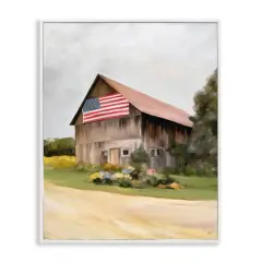 Stupell Industries Rural Americana Home Countryside Farm Flag Painting Framed Giclee Art White