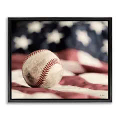 Stupell Industries Baseball & American Flag Floater Framed Art Black