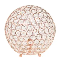 Lalia Home 10" Medium Metal Crystal Round Orb Table Lamp Rose Gold