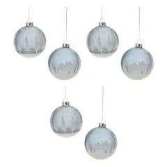 4" Frosted Forest & Village Glass Ball Ornament Set