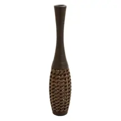 Brown Rattan Coastal Style Vase, 48" x 12" x 12"