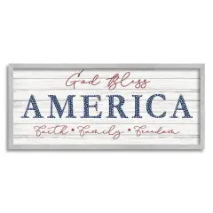 Stupell Industries God Bless America Faith Family Freedom Hanging Sign Framed Giclee Art Gray