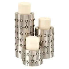 Silver Metal Industrial Candle Holder Set