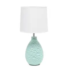 Simple Designs Textured Stucco Ceramic Oval Table Lamp Blue