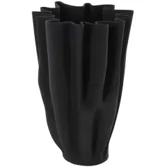 Black Abstract Fluted Ceramic Tulip Vase