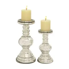 Silver Glass Traditional Candle Holder Set