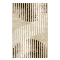 Glitzhome&reg; 5ft. x 8ft. Ivory & Tan Geometric Shag Area Rug