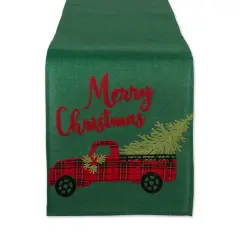 DII&reg; 70" Green Merry Christmas Truck Embroidered Table Runner
