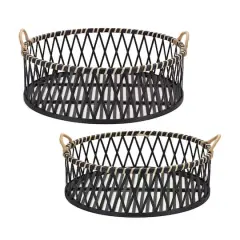 Bamboo & Rattan Woven Circle Tray Set