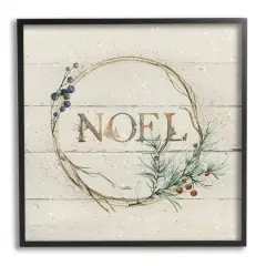 Stupell Industries Noel Holiday Botanical Wreath Framed Giclee Art Black