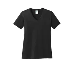 Port & Company&reg; Ladies Core Cotton Neutrals V-Neck T-Shirt Jet Black