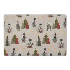 Cream Tree & Globe Pattern Floor Mat