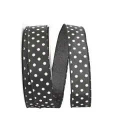 JAM Paper 1.5" x 50yd. Satin Striking Dots Wired Ribbon Black/White
