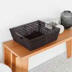 Simplify Chocolate Shelf Storage Rattan Tote Basket