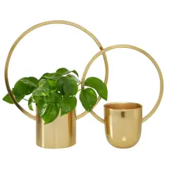 CosmoLiving by Cosmopolitan Set of 2 Gold Metal Glam Planter, 11", 14"