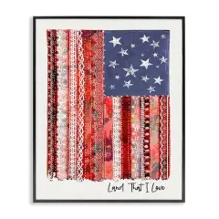Stupell Industries Land That I Love Phrase Macrame American Flag Framed Giclee Art Black