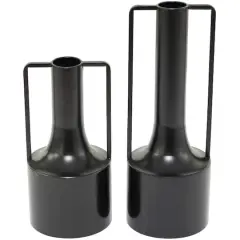 Black Metal Vase with Handles Set of 2 16", 12"
