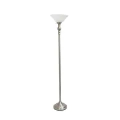 Lalia Home 6ft. Torchiere Floor Lamp with Marbleized Shade Brushed Nickel with White Shade