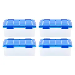 Iris&reg; 6.5gal. Clear Plastic Storage Boxes With Blue Lid, 4 Pack