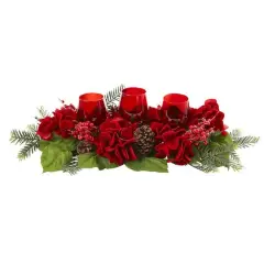 4" Triple Red Hydrangea Candelabrum Centerpiece