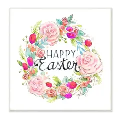 Stupell Industries Happy Easter Vivid Pink Floral Blossom Border Wall Plaque Art